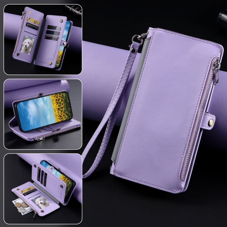 For Google Pixel 9 / 9 Pro Leather Stitching Multi-card Slot Zipper Phone Case(Purple) - Google Cases by buy2fix | Online Shopping UK | buy2fix