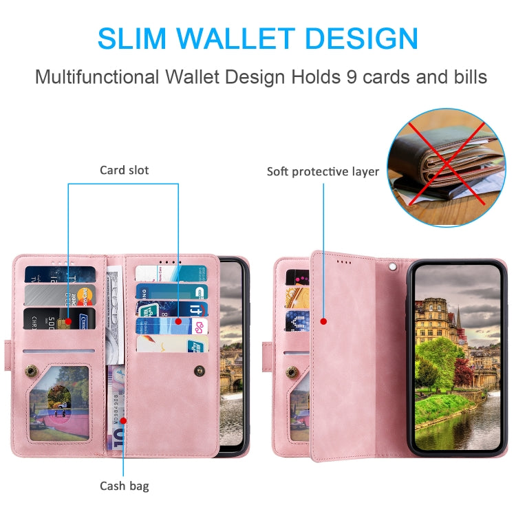 For Google Pixel 9 Pro XL Zipper Wallet Bag Horizontal Flip PU Phone Case with 9 Card Slots(Rose Gold) - Google Cases by buy2fix | Online Shopping UK | buy2fix