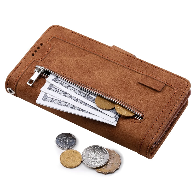 For Google Pixel 9 / 9 Pro Zipper Wallet Bag Horizontal Flip PU Phone Case with 9 Card Slots(Brown) - Google Cases by buy2fix | Online Shopping UK | buy2fix