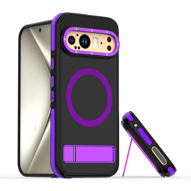 For Google Pixel 9 Pro XL Dual-Color Skin Feel Magsafe Phone Case with Holder(Purple) - Google Cases by buy2fix | Online Shopping UK | buy2fix