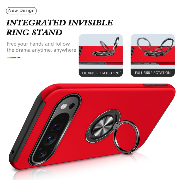 For Google Pixel 9 Pro PC Hybrid TPU Magnetic Ring Holder Phone Case(Red) - Google Cases by buy2fix | Online Shopping UK | buy2fix