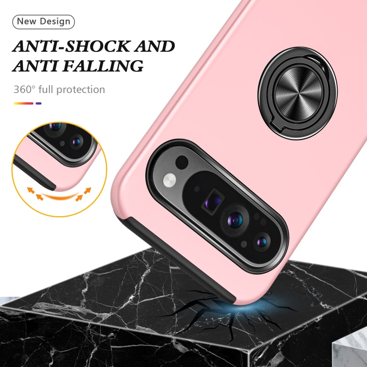 For Google Pixel 9 Pro PC Hybrid TPU Magnetic Ring Holder Phone Case(Rose Gold) - Google Cases by buy2fix | Online Shopping UK | buy2fix