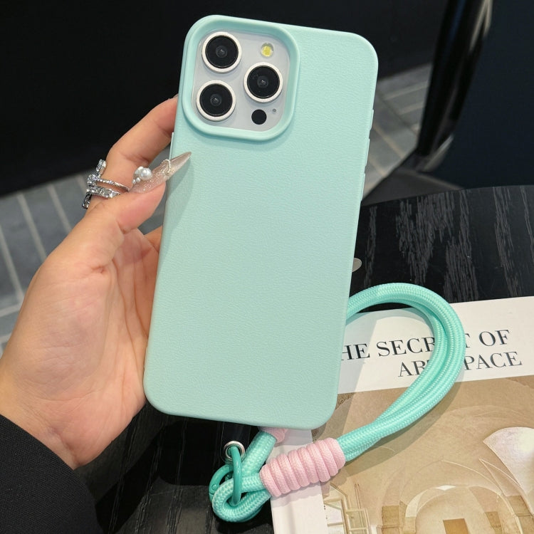 For iPhone 16 Pro Leather Texture TPU Full Coverage Phone Case with Lanyard(Green) - iPhone 16 Pro Cases by buy2fix | Online Shopping UK | buy2fix