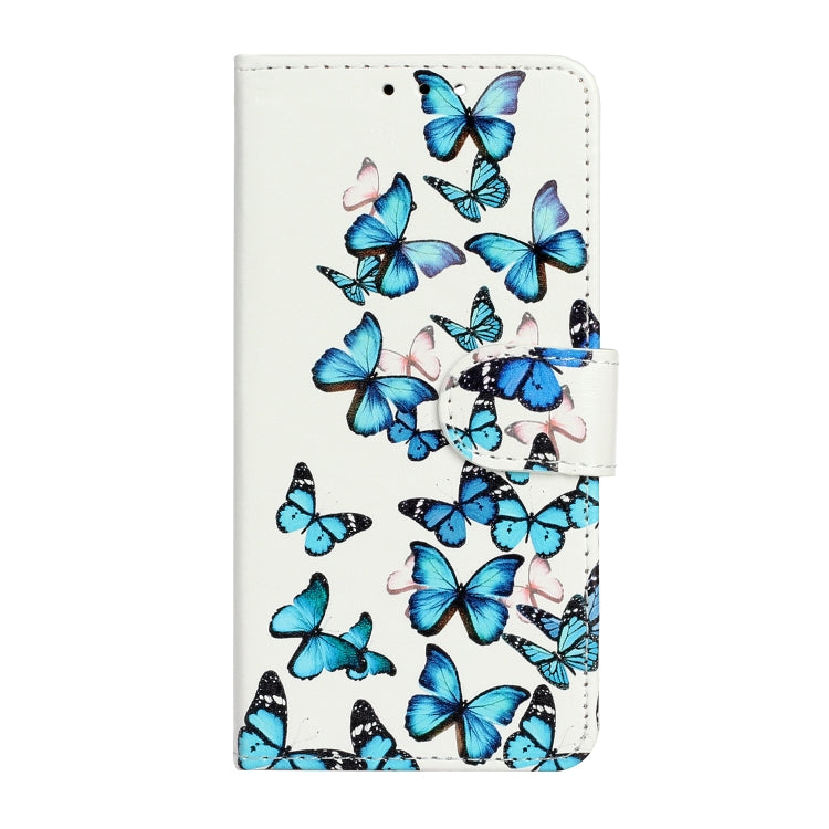 For iPhone 16 Plus Colored Drawing Marble Pattern Leather Phone Case(Little Blue Butterflies) - iPhone 16 Plus Cases by buy2fix | Online Shopping UK | buy2fix