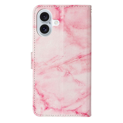 For iPhone 16 Plus Colored Drawing Marble Pattern Leather Phone Case(Pink Marble) - iPhone 16 Plus Cases by buy2fix | Online Shopping UK | buy2fix