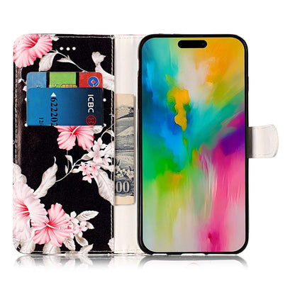 For iPhone 16 Colored Drawing Marble Pattern Leather Phone Case(Azalea) - iPhone 16 Cases by buy2fix | Online Shopping UK | buy2fix