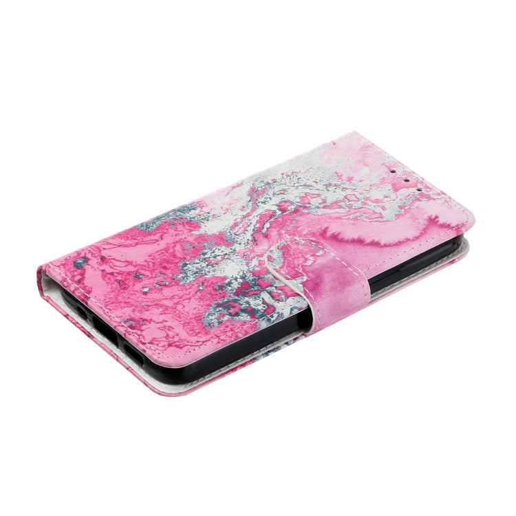 For iPhone 16 Colored Drawing Marble Pattern Leather Phone Case(Pink Seawater) - iPhone 16 Cases by buy2fix | Online Shopping UK | buy2fix