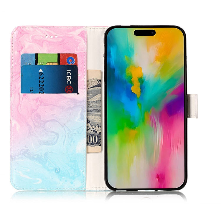 For iPhone 16 Colored Drawing Marble Pattern Leather Phone Case(Pink Green Marble) - iPhone 16 Cases by buy2fix | Online Shopping UK | buy2fix