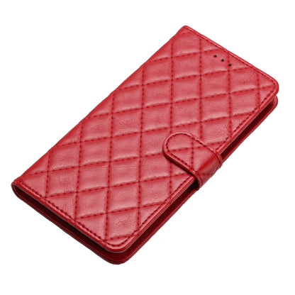 For iPhone 16 Pro Rhombus Lattice Texture Leather Phone Case(Red) - iPhone 16 Pro Cases by buy2fix | Online Shopping UK | buy2fix