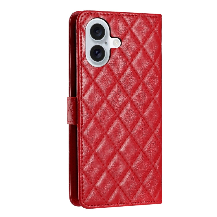 For iPhone 16 Plus Rhombus Lattice Texture Leather Phone Case(Red) - iPhone 16 Plus Cases by buy2fix | Online Shopping UK | buy2fix