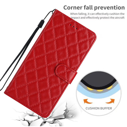 For iPhone 16 Plus Rhombus Lattice Texture Leather Phone Case(Red) - iPhone 16 Plus Cases by buy2fix | Online Shopping UK | buy2fix