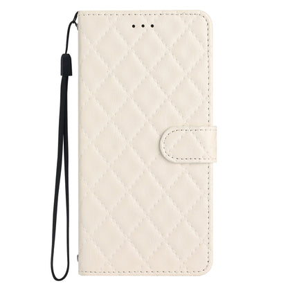 For iPhone 16 Plus Rhombus Lattice Texture Leather Phone Case(White) - iPhone 16 Plus Cases by buy2fix | Online Shopping UK | buy2fix