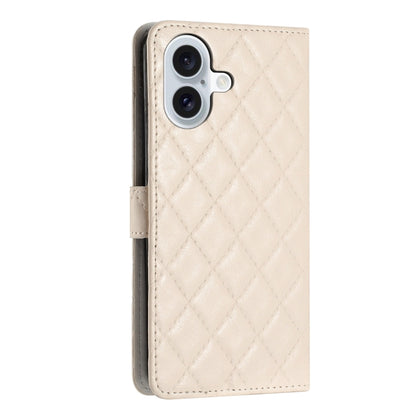 For iPhone 16 Plus Rhombus Lattice Texture Leather Phone Case(White) - iPhone 16 Plus Cases by buy2fix | Online Shopping UK | buy2fix