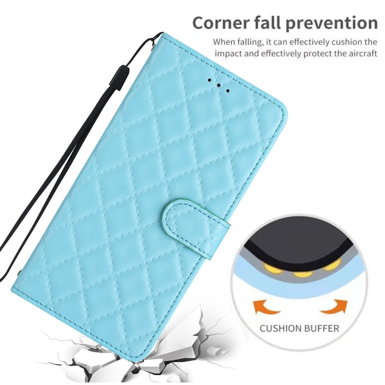 For iPhone 16 Rhombus Lattice Texture Leather Phone Case(Light Blue) - iPhone 16 Cases by buy2fix | Online Shopping UK | buy2fix