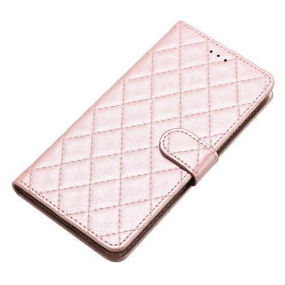 For iPhone 16 Rhombus Lattice Texture Leather Phone Case(Rose Gold) - iPhone 16 Cases by buy2fix | Online Shopping UK | buy2fix