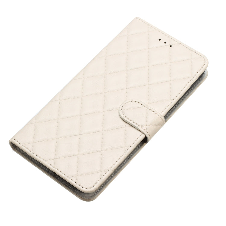 For iPhone 16 Rhombus Lattice Texture Leather Phone Case(White) - iPhone 16 Cases by buy2fix | Online Shopping UK | buy2fix