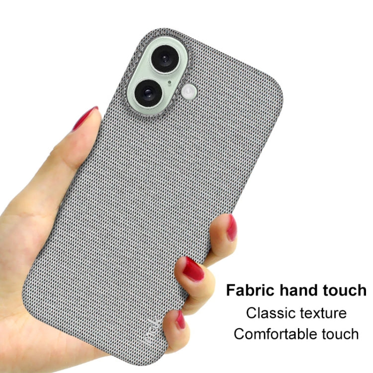 For iPhone 16 imak Ruiyi Series Cloth Texture PU + PC Phone Case(Light Grey) - iPhone 16 Cases by imak | Online Shopping UK | buy2fix