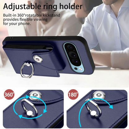 For Google Pixel 9 Pro XL Organ Card Bag Ring Holder Phone Case(Blue) - Google Cases by buy2fix | Online Shopping UK | buy2fix