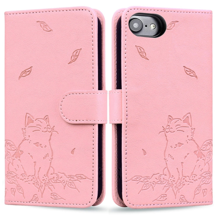 For iPhone 16e Cute Cat Embossed Leather Phone Case(Pink) - iPhone 16e Cases by buy2fix | Online Shopping UK | buy2fix