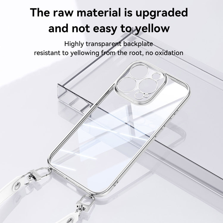 For iPhone 16 SULADA  Electroplated Clear TPU Soft Frame Phone Case with Wrist Strap(Silver) - iPhone 16 Cases by SULADA | Online Shopping UK | buy2fix