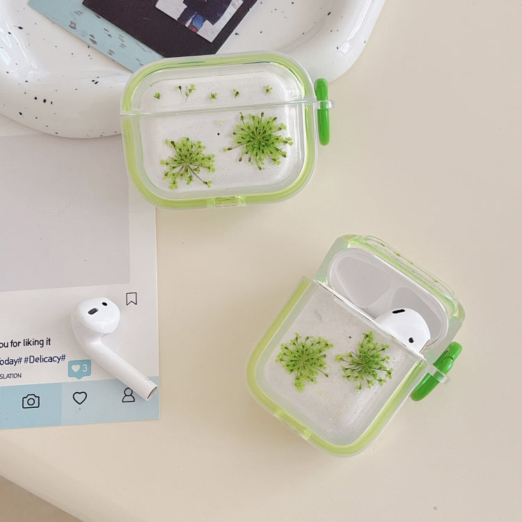 For AirPods Pro 2 Glitter Snowflake Epoxy Dried Flowers Earbuds Box TPU Case(Green) - For AirPods Pro 2 by buy2fix | Online Shopping UK | buy2fix