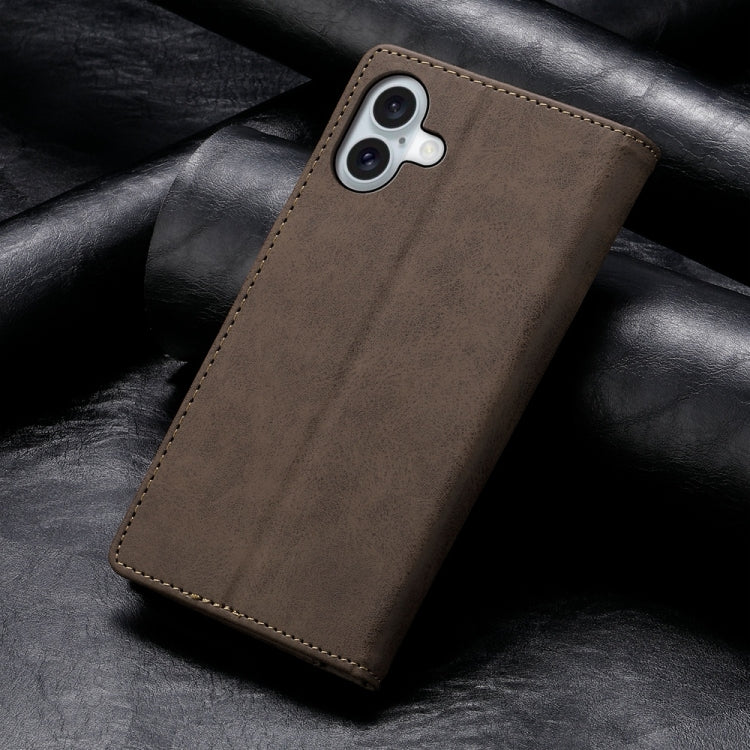 For iPhone 16 Plus Business Solid Color Magnetic RFID Leather Phone Case(Brown) - iPhone 16 Plus Cases by buy2fix | Online Shopping UK | buy2fix