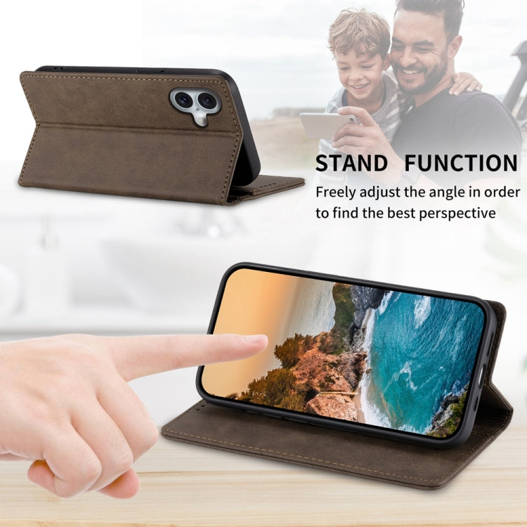 For iPhone 16 Plus Business Solid Color Magnetic RFID Leather Phone Case(Brown) - iPhone 16 Plus Cases by buy2fix | Online Shopping UK | buy2fix