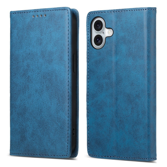 For iPhone 16 Plus Business Solid Color Magnetic RFID Leather Phone Case(Blue) - iPhone 16 Plus Cases by buy2fix | Online Shopping UK | buy2fix