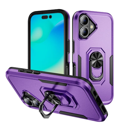 For iPhone 16 Plus Pioneer Armor Heavy Duty PC + TPU Phone Case with Holder(Purple+Black) - iPhone 16 Plus Cases by buy2fix | Online Shopping UK | buy2fix