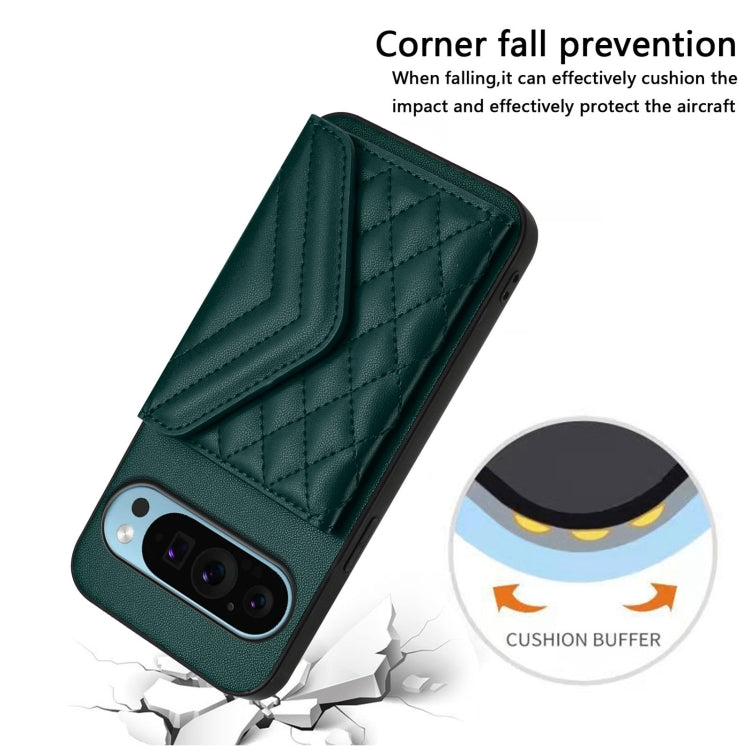 For Google Pixel 9 Pro XL Rhombic Texture Card Bag RFID Phone Case with Long Lanyard(Green) - Google Cases by buy2fix | Online Shopping UK | buy2fix