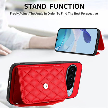 For Google Pixel 9 Pro XL Rhombic Texture Card Bag RFID Phone Case with Long Lanyard(Red) - Google Cases by buy2fix | Online Shopping UK | buy2fix