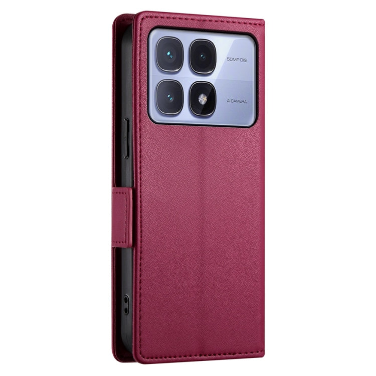 For Redmi K70 Ultra Side Buckle Magnetic Frosted Leather Phone Case(Wine Red) - Xiaomi Cases by buy2fix | Online Shopping UK | buy2fix