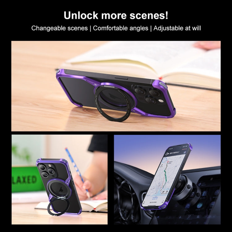 For iPhone 15 Pro Max Frameless Rotation Holder Magsafe Metal Phone Case(Dark Purple) - iPhone 15 Pro Max Cases by buy2fix | Online Shopping UK | buy2fix