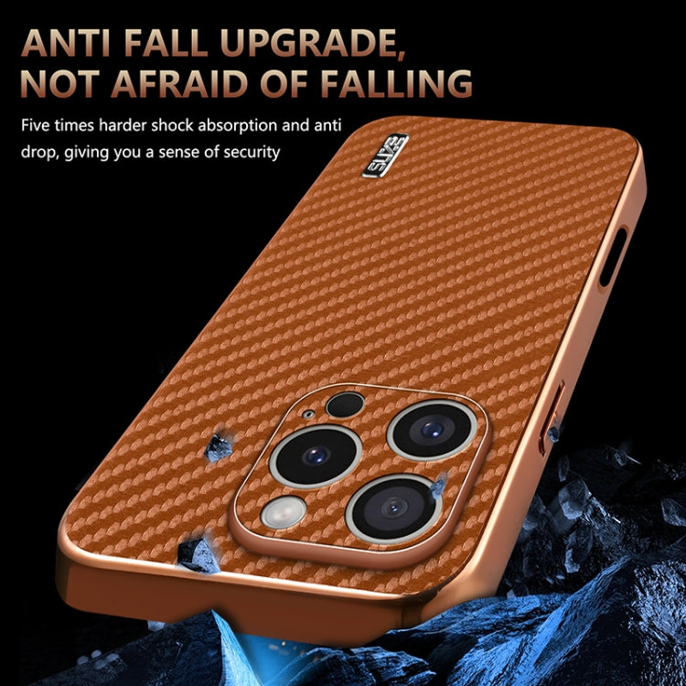 For iPhone 16 Pro AZNS Electroplated Edge Carbon Fiber Texture Phone Case(Blue) - iPhone 16 Pro Cases by AZNS | Online Shopping UK | buy2fix