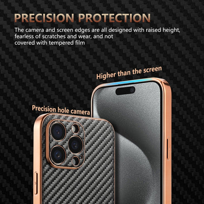 For iPhone 15 Pro Max AZNS Electroplated Edge Carbon Fiber Texture Phone Case(Brown) - iPhone 15 Pro Max Cases by AZNS | Online Shopping UK | buy2fix