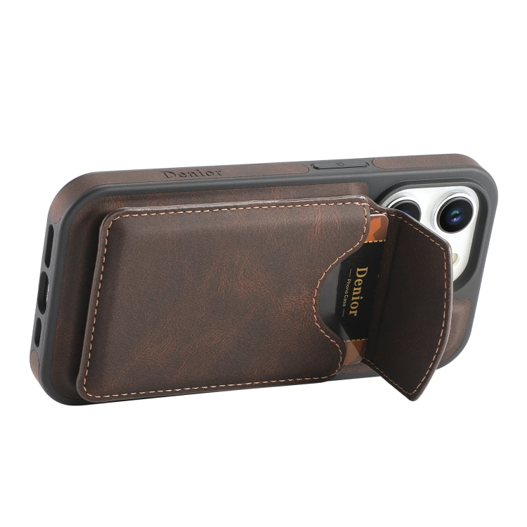 For iPhone 14 Pro Max Denior D19 Skin Feel MagSafe Detachable Card Slot Phone Case(Brown) - iPhone 14 Pro Max Cases by Denior | Online Shopping UK | buy2fix