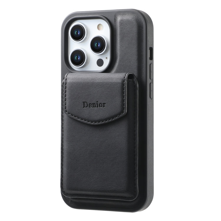 For iPhone 15 Plus / 14 Plus Denior D20 Skin Feel MagSafe Holder Detachable Card Slot Phone Case(Black) - iPhone 15 Plus Cases by Denior | Online Shopping UK | buy2fix