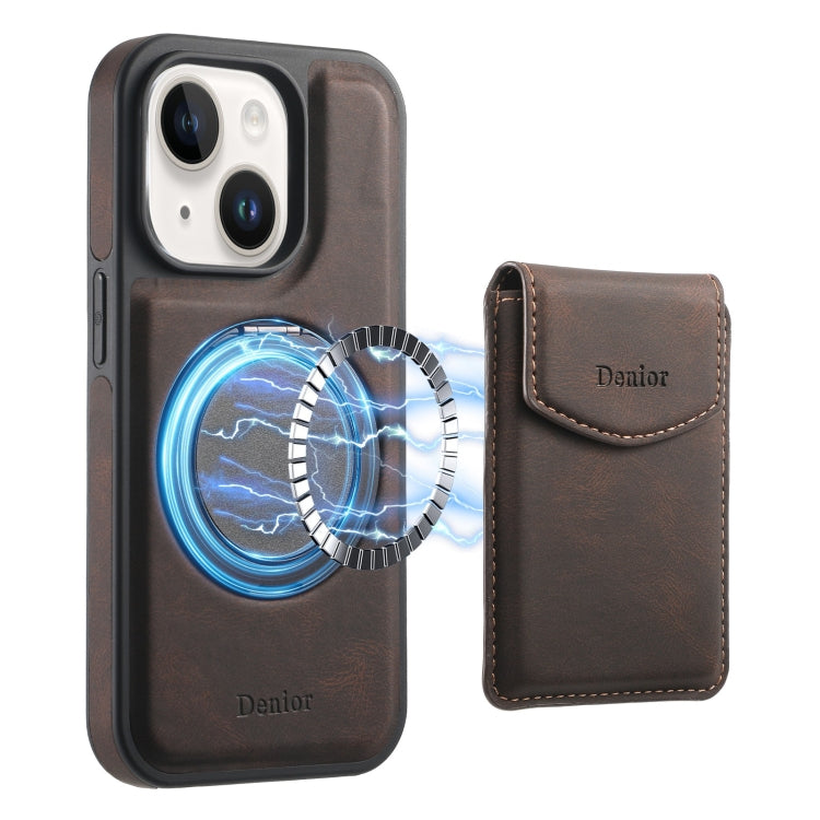 For iPhone 14 / 13 Denior D20 Skin Feel MagSafe Holder Detachable Card Slot Phone Case(Brown) - iPhone 14 Cases by Denior | Online Shopping UK | buy2fix