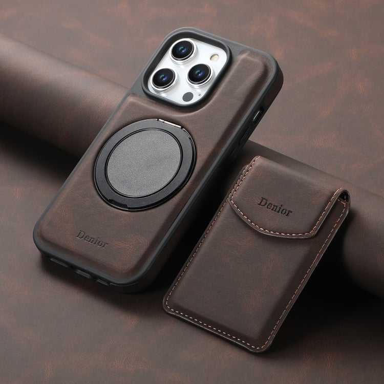 For iPhone 14 / 13 Denior D20 Skin Feel MagSafe Holder Detachable Card Slot Phone Case(Brown) - iPhone 14 Cases by Denior | Online Shopping UK | buy2fix