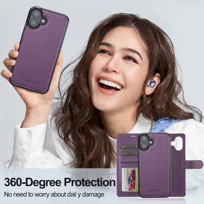 For iPhone 16 LC.IMEEKE L2 Series Detachable Magsafe PU Phone Case with Lanyard(Purple) - iPhone 16 Cases by LC.IMEEKE | Online Shopping UK | buy2fix