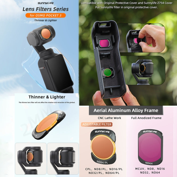 For DJI Osmo Pocket 3 Sunnylife Camera Lens Filter, Filter:ND8PL - Lens Accessories by Sunnylife | Online Shopping UK | buy2fix