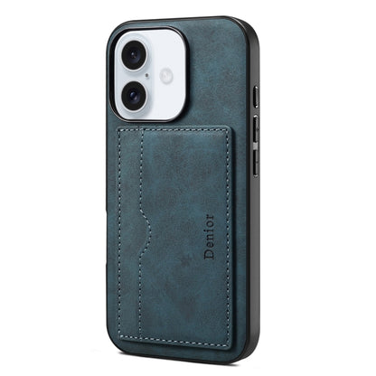 For iPhone 16 Denior D08 PU Single Card Slot Holder Phone Case(Blue) - iPhone 16 Cases by Denior | Online Shopping UK | buy2fix