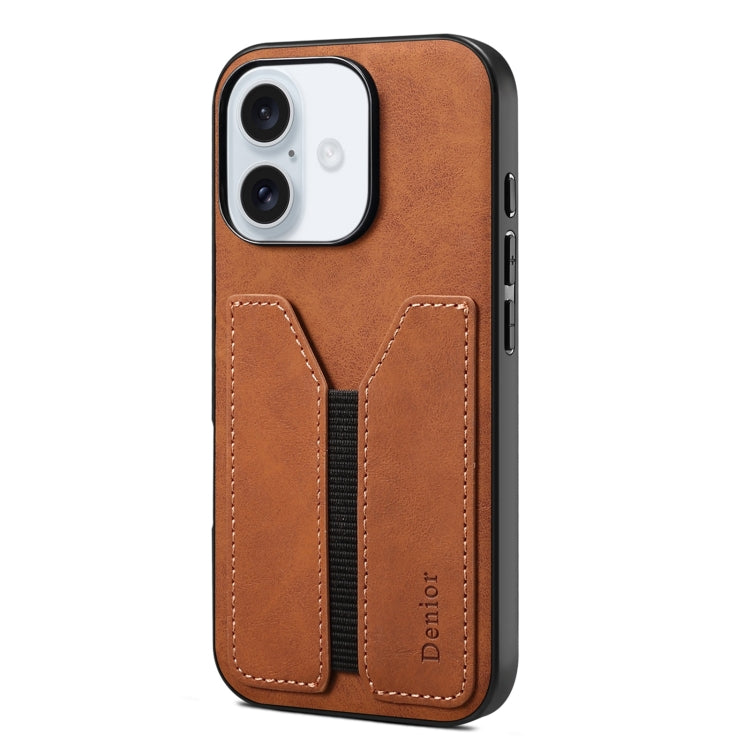 For iPhone 16 Plus Denior D07 DV Elastic Card Slot PU Back Cover Phone Case(Brown) - iPhone 16 Plus Cases by Denior | Online Shopping UK | buy2fix