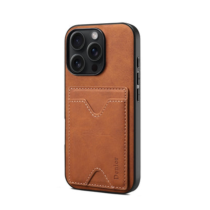 For iPhone 16 Pro Max Denior D06 PU Back Cover Card Slot Holder Phone Case(Brown) - iPhone 16 Pro Max Cases by Denior | Online Shopping UK | buy2fix