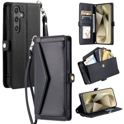 For Samsung Galaxy S25 5G Wallet Multi-card Slot Leather Phone Case with Lanyard(Black) - Galaxy S25 5G Cases by buy2fix | Online Shopping UK | buy2fix