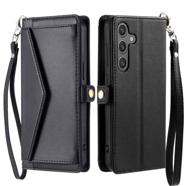 For Samsung Galaxy S25 5G Wallet Multi-card Slot Leather Phone Case with Lanyard(Black) - Galaxy S25 5G Cases by buy2fix | Online Shopping UK | buy2fix