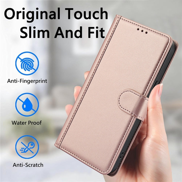 For Samsung Galaxy S25 5G Skin Feel Pure Color Card Slots Leather Phone Case with Dual Lanyard(Rose Gold) - Galaxy S25 5G Cases by buy2fix | Online Shopping UK | buy2fix