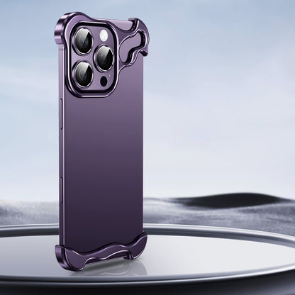 For iPhone 16 Pro Max Frameless Metal Corner Pad Phone Case with Lens Film(Purple) - iPhone 16 Pro Max Cases by buy2fix | Online Shopping UK | buy2fix