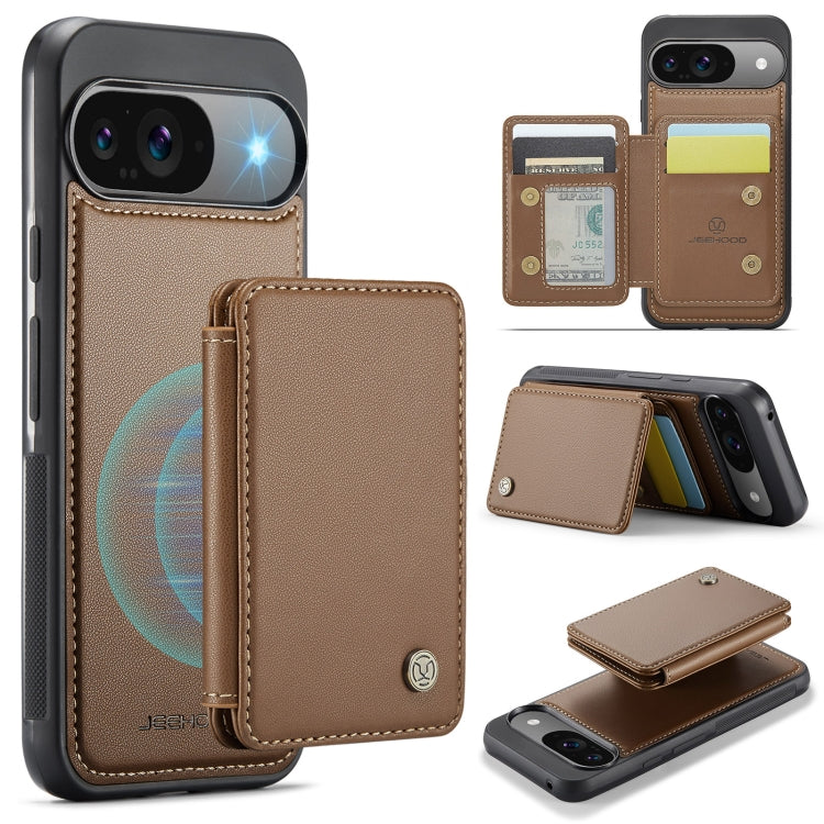 For Google Pixel 9 / 9 Pro JEEHOOD J05 Business Magnetic Style RFID Leather Phone Case(Brown) - Google Cases by JEEHOOD | Online Shopping UK | buy2fix