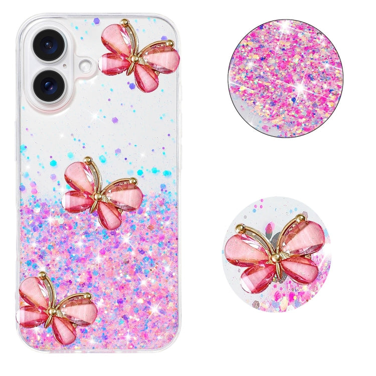 For iPhone 16 Plus Luminous Starry Sky Glitter Butterfly TPU Phone Case(Pink) - iPhone 16 Plus Cases by buy2fix | Online Shopping UK | buy2fix